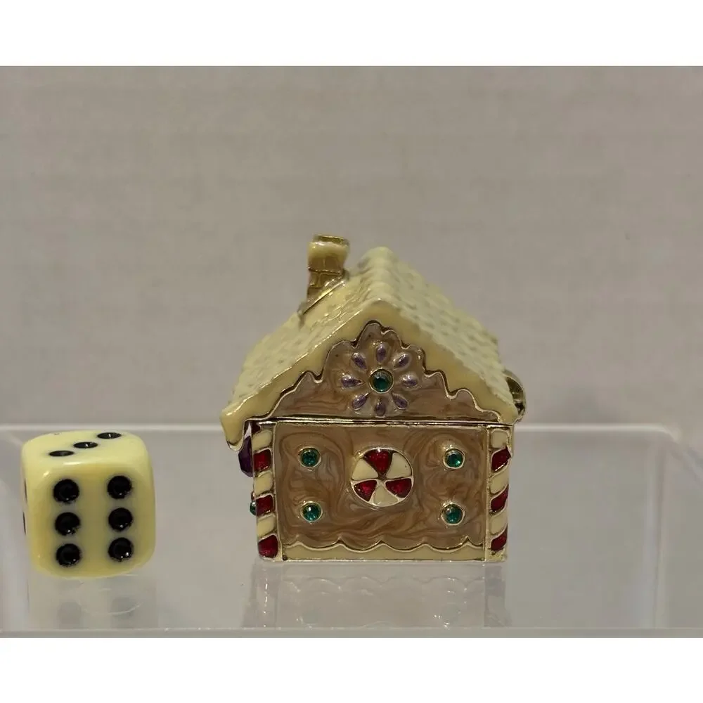 Vintage Monet Enameled Mini Gingerbread House Christmas Trinket Box